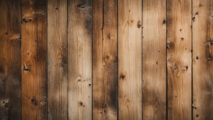 Obraz premium Wooden wall planks in various shades of brown with natural grain patterns for use as a background or texture in design projects