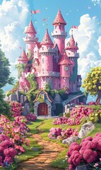 royal castle kingdom background with natural and colorful scenery and beautiful cloud Generate AI
