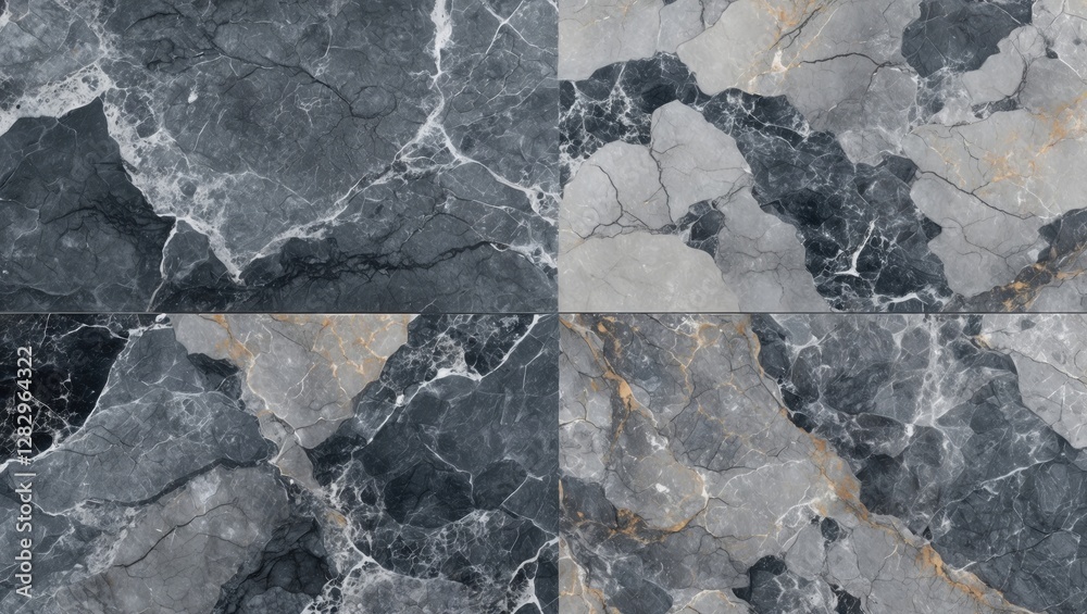 Poster gray marble texture background set with intricate veining and natural patterns in a grid layout. sui
