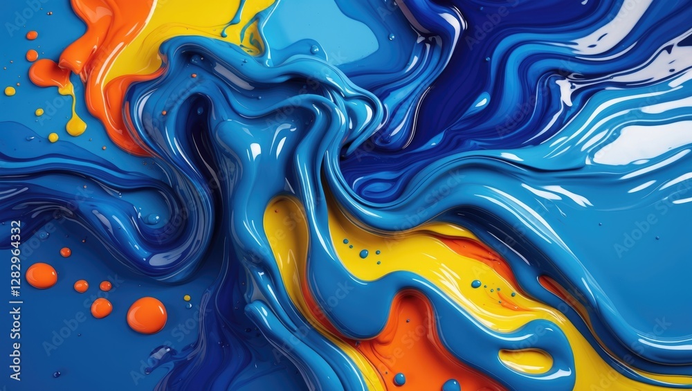 Canvas Prints vibrant abstract paint texture with flowing colors of blue orange and yellow creating a dynamic and 