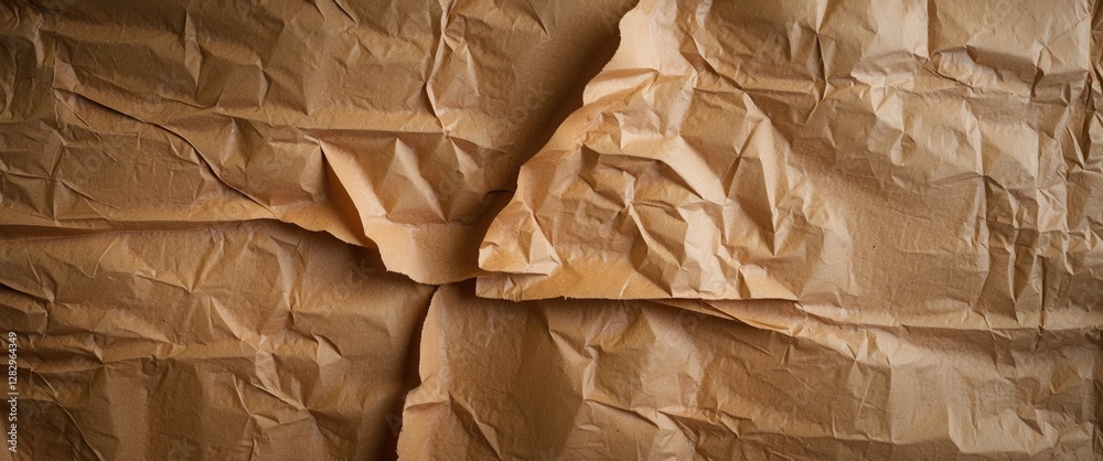 Wall mural brown crumpled paper texture background with deep creases and folds for textured design and artistic