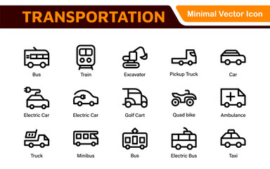 Transport icon set. Containing distribution, shipping, transportation, delivery, cargo, freight, route planning, supply chain, export and import icons. Solid icon collection.