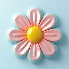colorful flower design with pink petals and yellow center, set against light blue background, evokes cheerful and playful mood