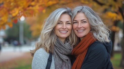 Fototapeta premium joyful mother and daughter embracing in fall park sharing warm affectionate moment surrounded by golden leaves and nature beauty