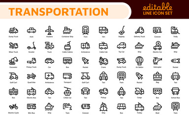 Transport icon set. Containing distribution, shipping, transportation, delivery, cargo, freight, route planning, supply chain, export and import icons. Solid icon collection.