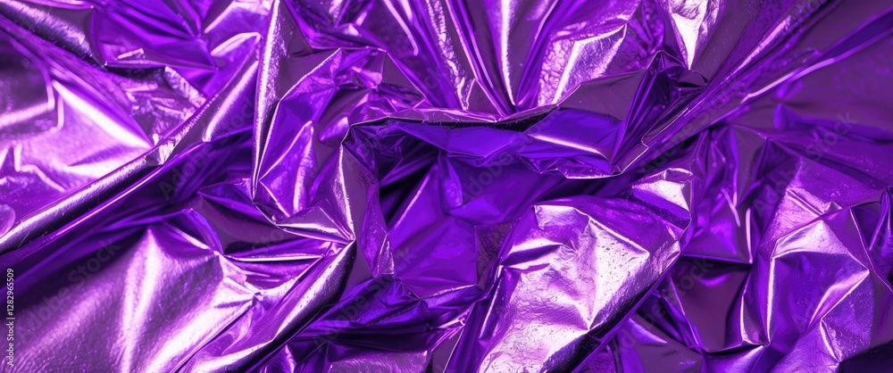 Poster purple metallic foil texture with crumpled and wrinkled surface creating an abstract background patt