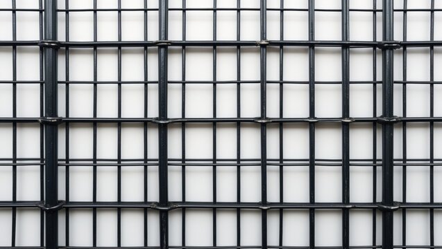 Black grid pattern with white background, industrial design, abstract geometric texture, modern architecture element, structural framework.