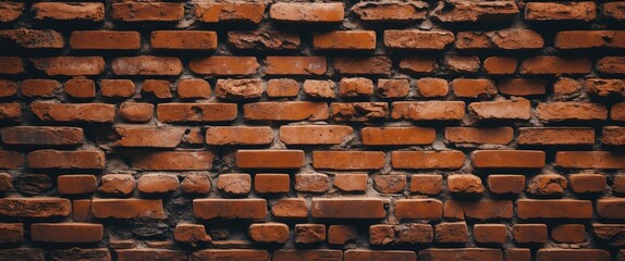 Red brick wall texture background with uneven mortar joints and weathered appearance suitable for architectural and design concepts