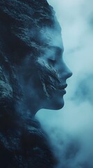 Womans face partially obscured by smoke with positive mindset magazine visible in the image