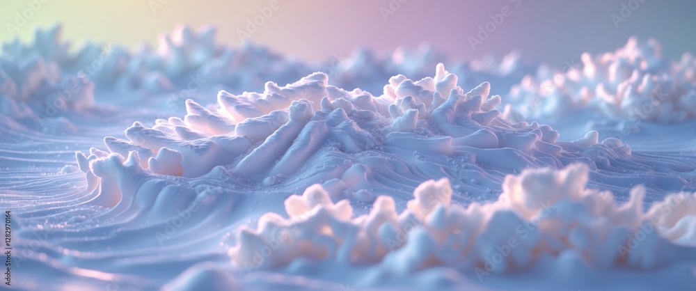 Wall mural digital rendering of abstract textured landscape with soft pastel colors and layered surfaces resemb