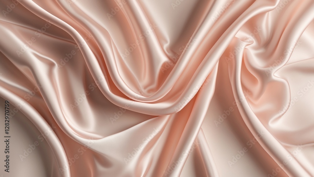 Wall mural soft peach satin fabric draped texture with gentle folds and smooth surface for backgrounds and desi