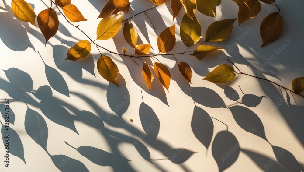 Poster autumn leaves casting intricate shadows on a light surface creating abstract shapes and patterns in 