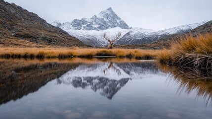 Obraz premium Majestic Elk Reflecting in Alpine Lake