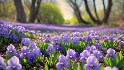 Spring Landscape With Field Blooming