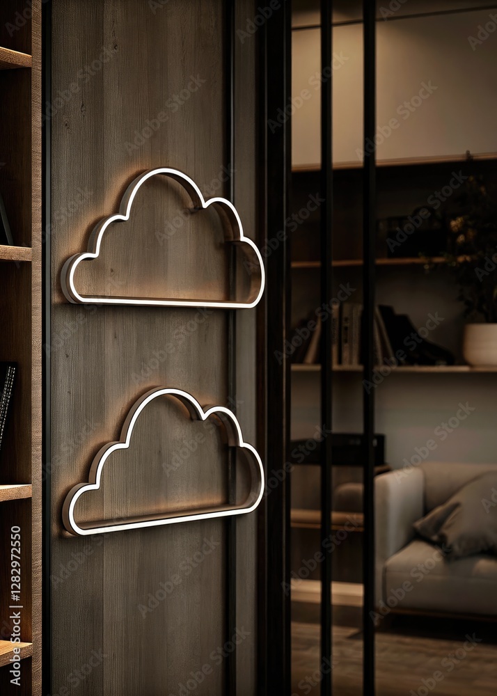 Sticker Modern Metal Wall Decor With Cloud Design for Stylish Interiors. Generative AI