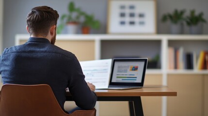 A financial advisor presenting government spending data in a minimalist office. Featuring data analysis and fiscal strategy