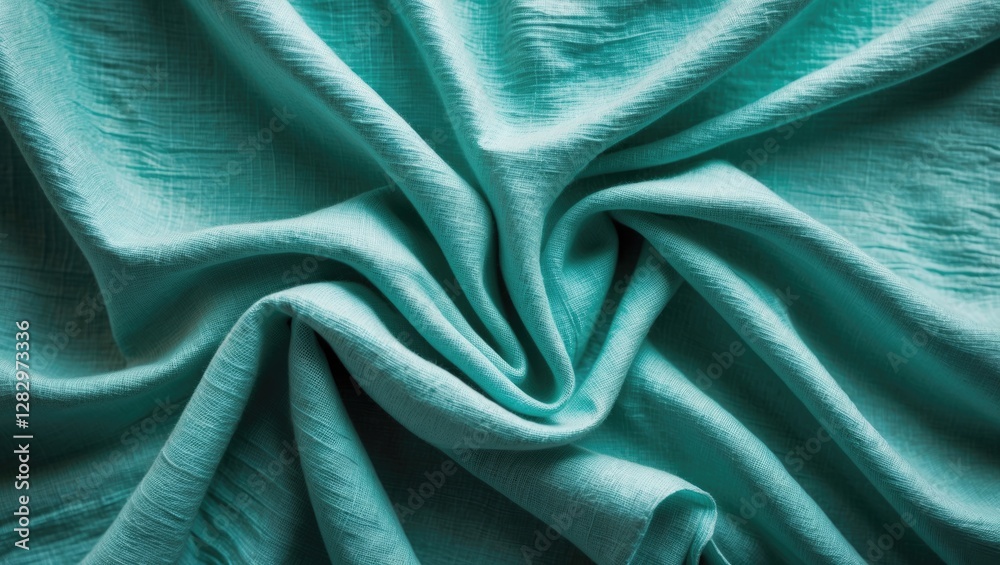 Poster textured fabric in soft turquoise color with folds and creases creating a layered appearance for tex