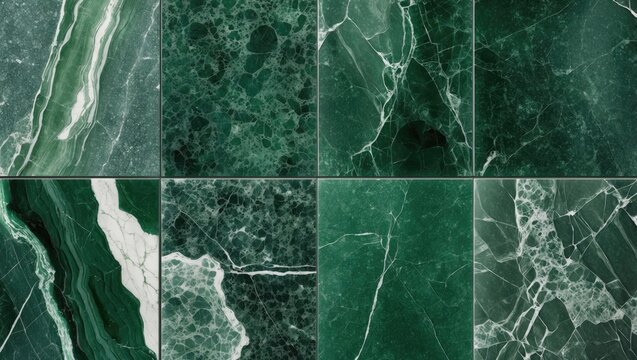 Green marble textures collection featuring various patterns and surfaces in a grid layout