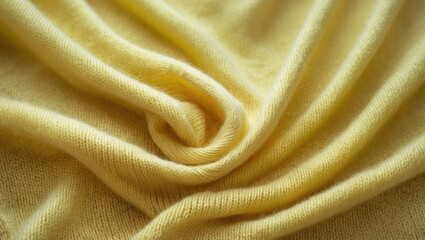 Fototapeta premium Yellow fabric texture with soft woolen fibers folded and rolled in a circular pattern on a light background
