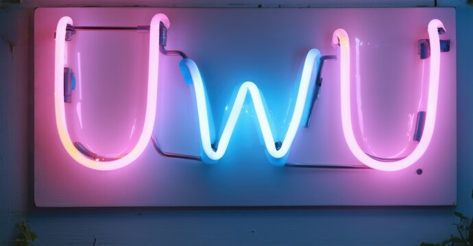 Glowing neon sign with the phrase uwu in pastel colors featuring cute sparkling blush accents Bright and colorful design captures an adorable and playful aesthetic