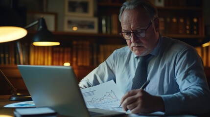 A senior government analyst examining fiscal year spending in a study. Featuring data analysis and budget oversight