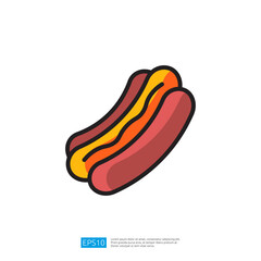 Colorful Icon of a Juicy Hotdog with Toppings in a Visual Representation of Fast Food Delights
