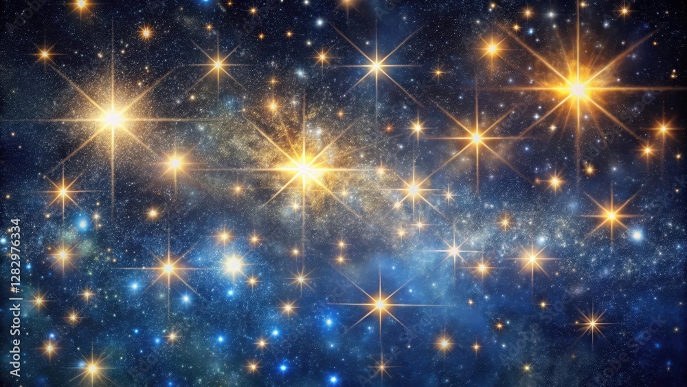 Wall mural deep space starry night with sparkles and twinkling lights on a dark canvas background, capturing th