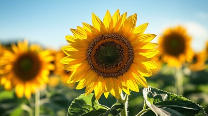 Fototapeta premium Bright sunflower in a sunny field.