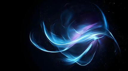 Abstract Digital Artwork with Glowing Blue and Purple Particles on Black Background