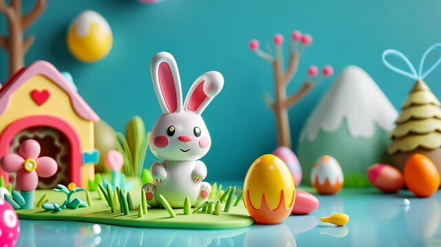 easter eggs and bunny play button intro start  