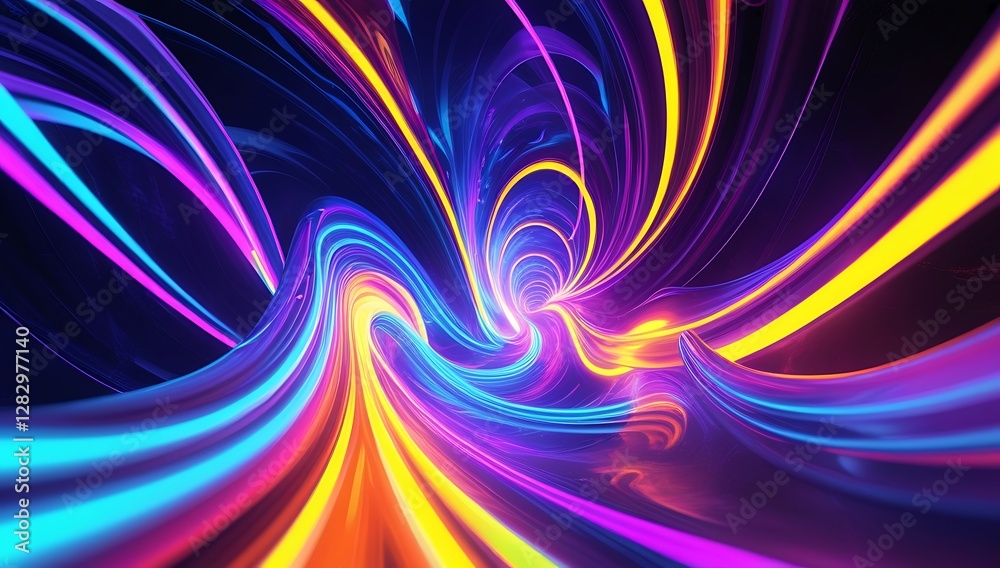Poster abstract neon glowing lines swirl and flow in complex patterns