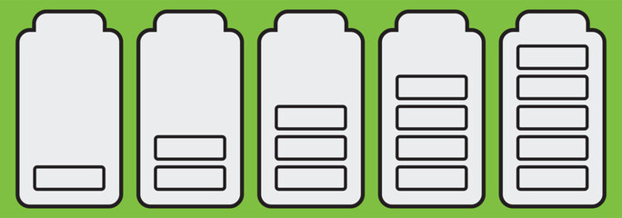 battery icon set. battery vector collection. battery level indicators. battery charger icon.