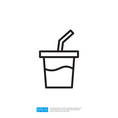 Minimalist Drink Cup Icon with Straw and Liquid Representation Isolated on White Background