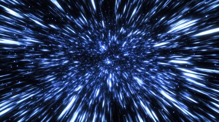 Abstract blue light streaks radiating outwards, simulating hyperspace or star trails.