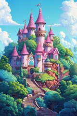 royal castle kingdom background with natural and colorful scenery and beautiful cloud Generate AI