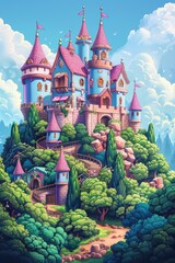 royal castle kingdom background with natural and colorful scenery and beautiful cloud Generate AI