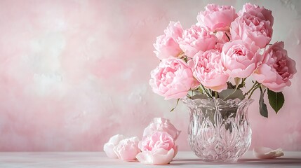 Bouquet of pink roses in vase