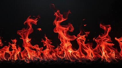 Bright orange and red flames with a dark background creating a dramatic fire effect suitable for various design applications