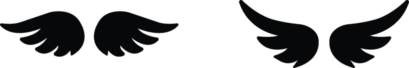 wings icon set.Fly illustration sign collection.Simple wings vector icons for web design on white background.Black wing icons.wings is ideal for logo, emblem, badge design.