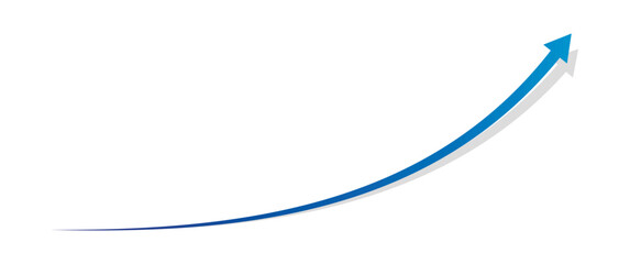 Long business growth curved arrow. Financial goal background template. Investment economy value concept.
