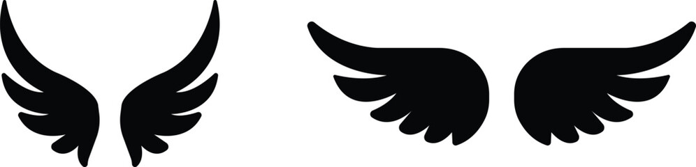 wings icon set.Fly illustration sign collection.Simple wings vector icons for web design on white background.Black wing icons.wings is ideal for logo, emblem, badge design.