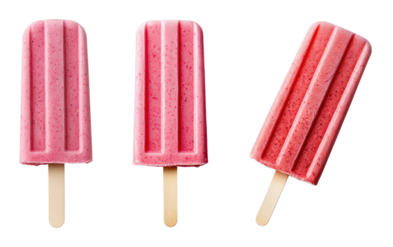 Refreshing strawberry popsicles on a Transparent Background