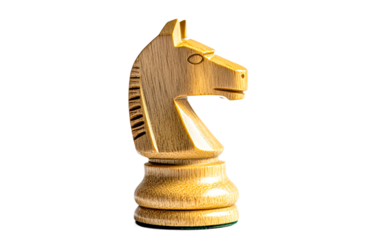 Classic wooden chess knight piece on display