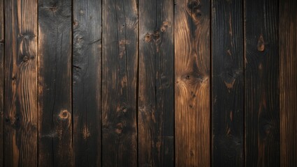 Naklejka premium Dark wooden plank background with a rustic texture showing various shades of black and brown in natural grain patterns.
