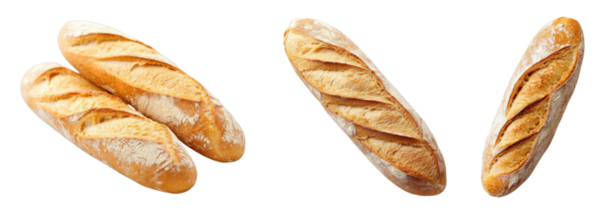 Freshly baked artisanal baguettes on a Transparent Background