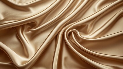 Satin fabric texture in natural light showing elegant folds and smooth surface in soft beige color