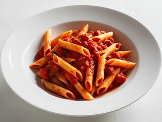 Delicious penne pasta served with rich tomato sauce.