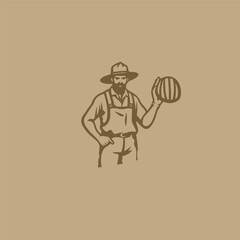 logo, illustration of a farmer