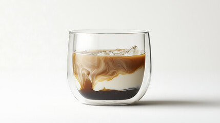 A glass of coffee with cream and ice