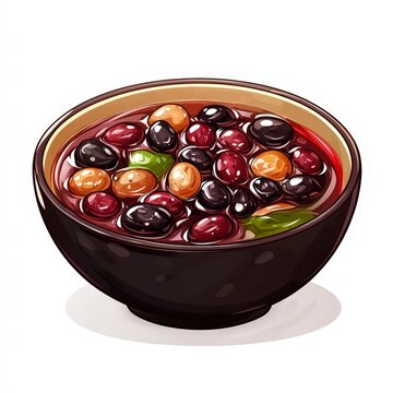 Chinese red bean soup hong dou tang national cuisine dish isolated on white background, colorful cartoon illustration